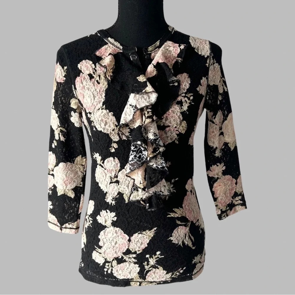 Ralph Lauren Floral Print Lace Stretch Blouse